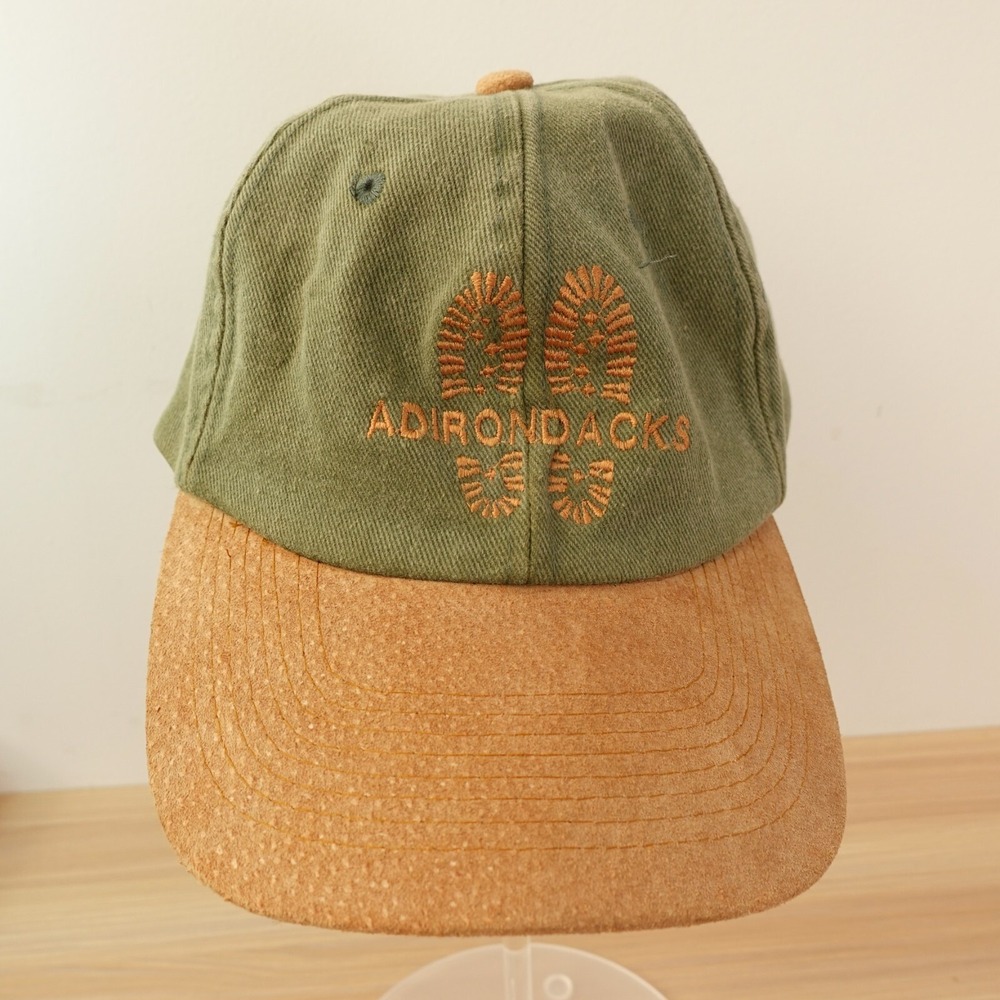 VTG Adjustable Baseball Cap Olive Adirondacks Boot Print Outdoor Camp‎ TOPPERS